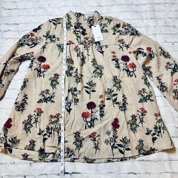NWT Loveriche Boho Botanical Floral High Neck LS Keyhole Blouse Top Size L - Picture 6 of 12